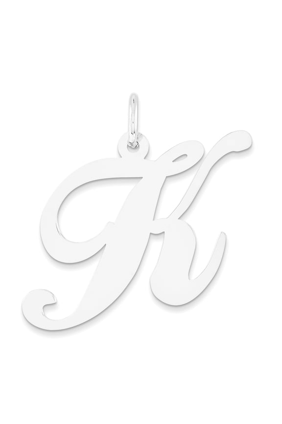 14k White Gold Large Fancy Script Initial K Charm Pendant