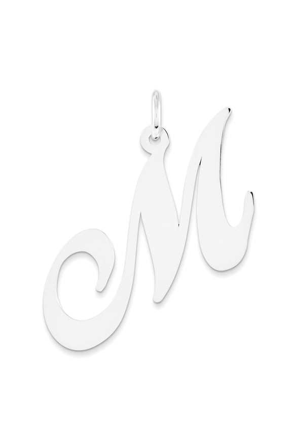 14k White Gold Large Fancy Script Initial M Charm Pendant