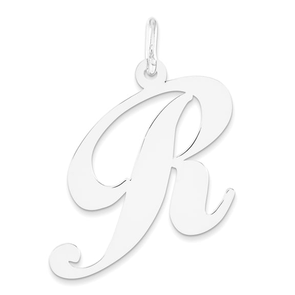 14k White Gold Large Fancy Script Initial R Charm Pendant