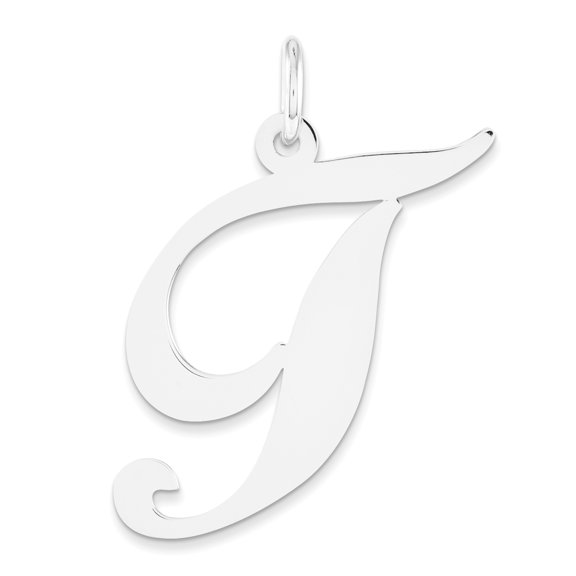 14k White Gold Large Fancy Script Initial T Charm Pendant