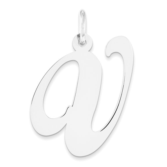 14k White Gold Large Fancy Script Initial V Charm Pendant
