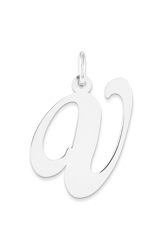 14k White Gold Large Fancy Script Initial V Charm Pendant
