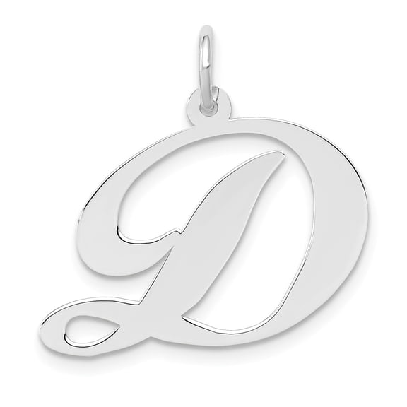 14k White Gold Large Fancy Script Letter D Initial Charm Pendant