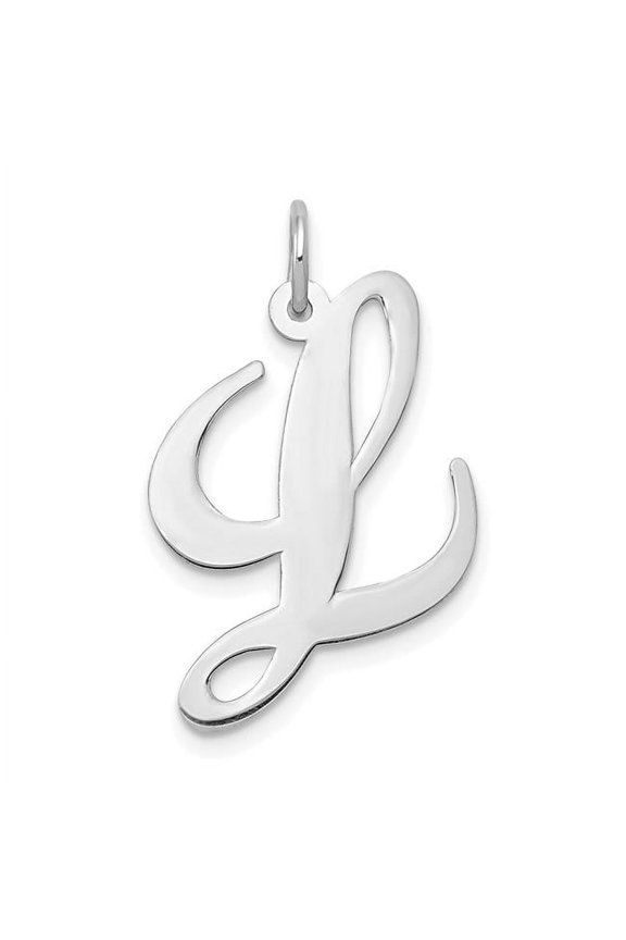 14K White Gold Large Size Fancy Script Letter L Initial Charm Pendant