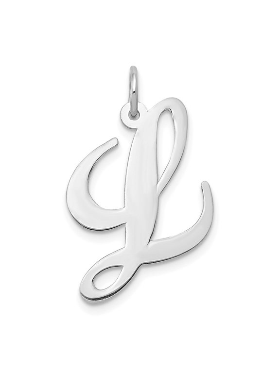14K White Gold Large Size Fancy Script Letter L Initial Charm Pendant