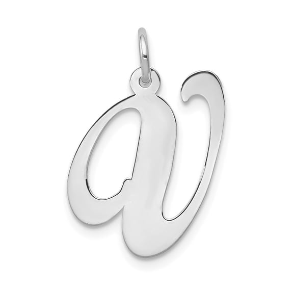 14k White Gold Large Fancy Script Letter V Initial Charm Pendant