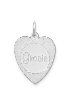 14k White Gold Large Heart Disc with Name Charm Pendant