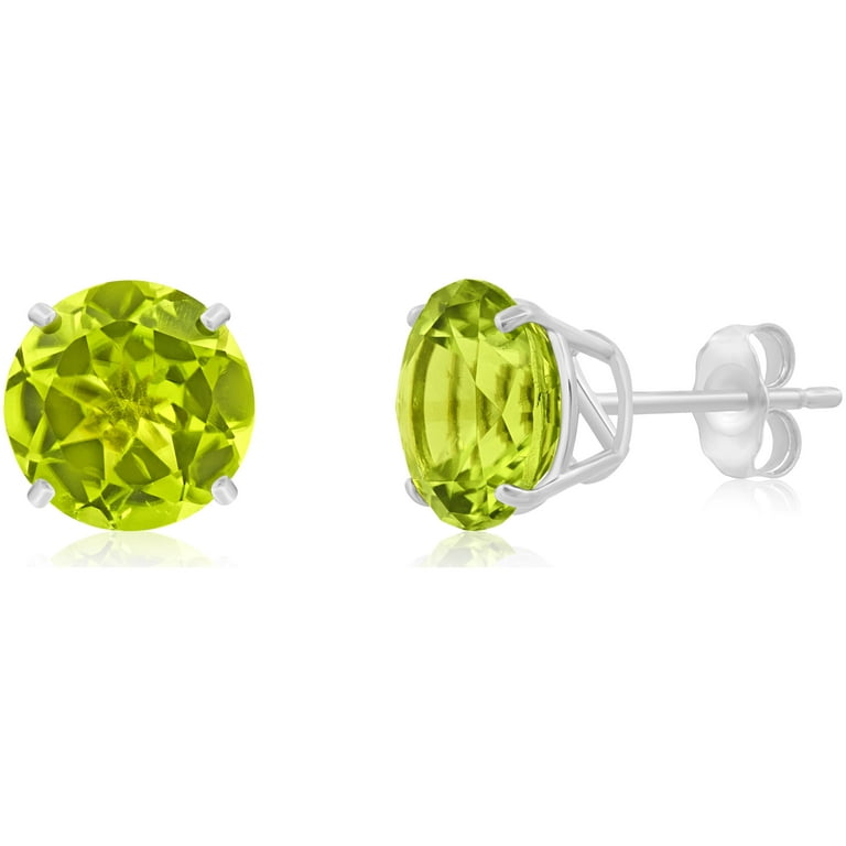 14k White Gold Large Natural Green Peridot Round Stud Earrings for Women |  9mm August Birthstone Earrings | Peridot Earrings for Women | Gemstone