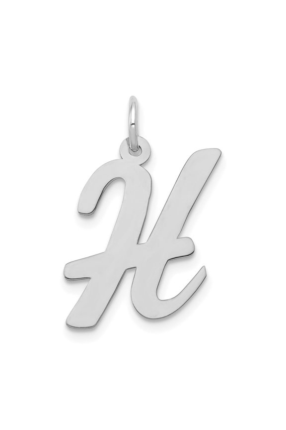 14k White Gold Large Script Letter H Initial Charm Pendant