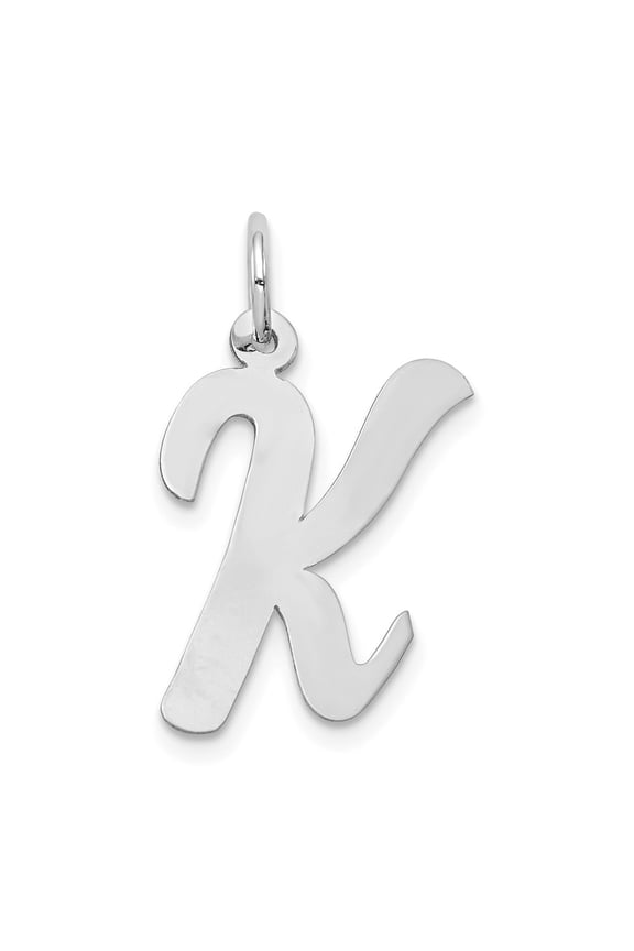 14k White Gold Large Script Letter K Initial Charm Pendant