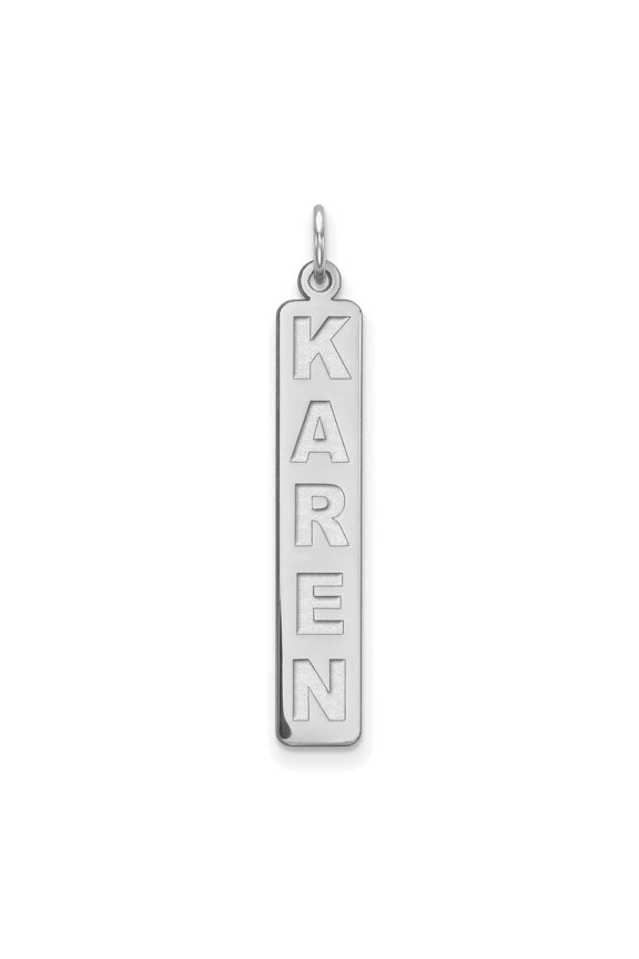 14k White Gold Large Vertical Personalized Bar Charm Pendant