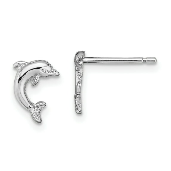 14k White Gold Left and Right Mini Jumping Dolphin Post Earrings