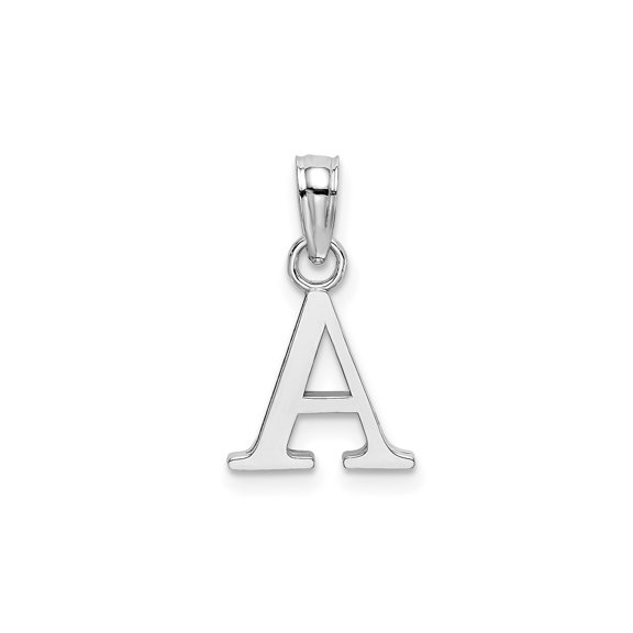 14k White Gold Letter A Pendant Charm, Polished Initial Monogram Jewelry for Women