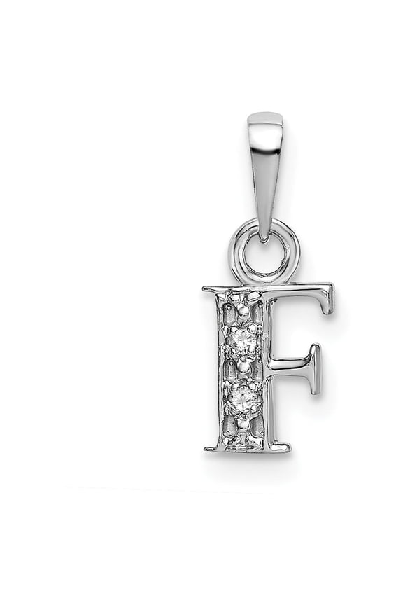 14k White Gold Letter F Pendant Necklace for Women, Diamond Accent Initial Charm, Block Monogram Style, Dainty Personalized Jewelry for Everyday or Special Occasion Wear