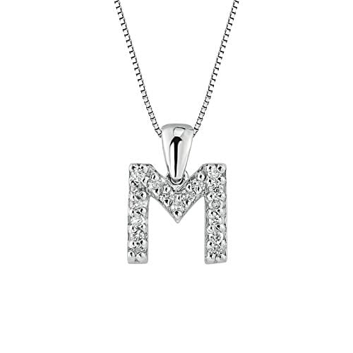 Diamond Letter M Necklace 1/8 ct tw Round-cut Sterling Silver 18