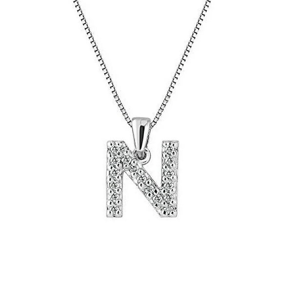 14k White Gold Letter N Diamond Initial Pendant Necklace (1/10cttw) with 18-inch chain by Diamond Wish