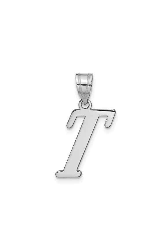 14k White Gold Letter T Pendant Charm for Women or Unisex, Polished Serif Initial, Monogram Alphabet Jewelry for Daily Wear or Personalized Necklace