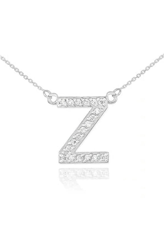 14k White Gold Letter "Z" Diamond Initial Necklace : 18"