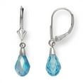 thumbnail image 1 of 14k White Gold Light Blue 9x6mm Crystal Pear Drop Leverback Earrings - Measures 29x6mm, 1 of 2