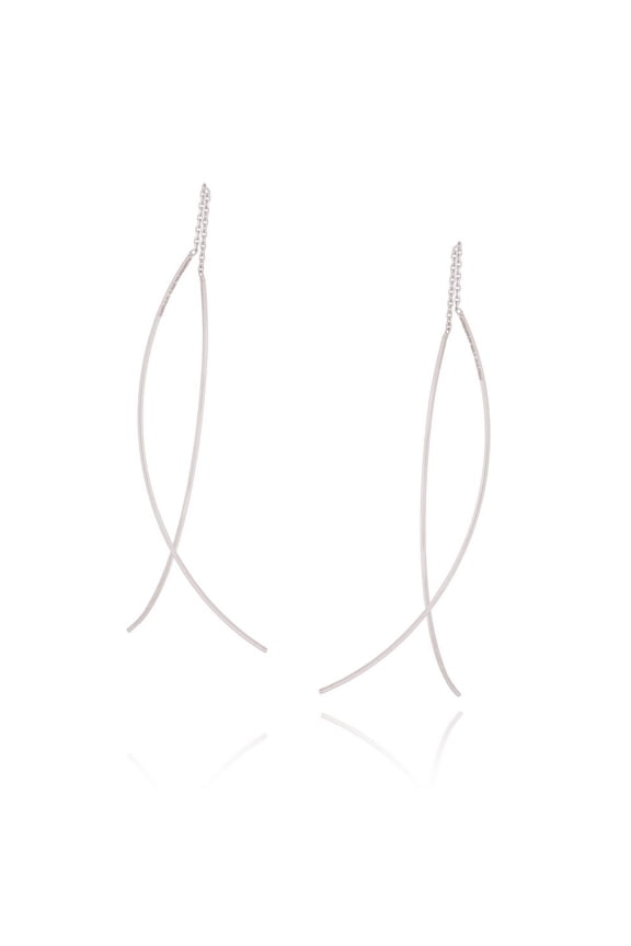 14k White Gold Linear Design Curved Wire Threader Earrings - 1.0 Grams