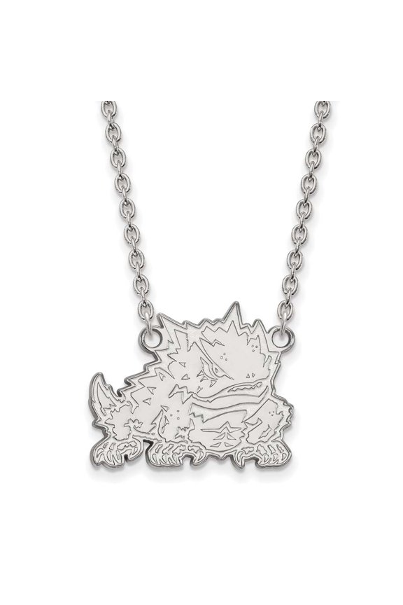14k White Gold LogoArt Texas Christian University Horned Frog Large Pendant 18 inch Necklace Q4W025TCU-18