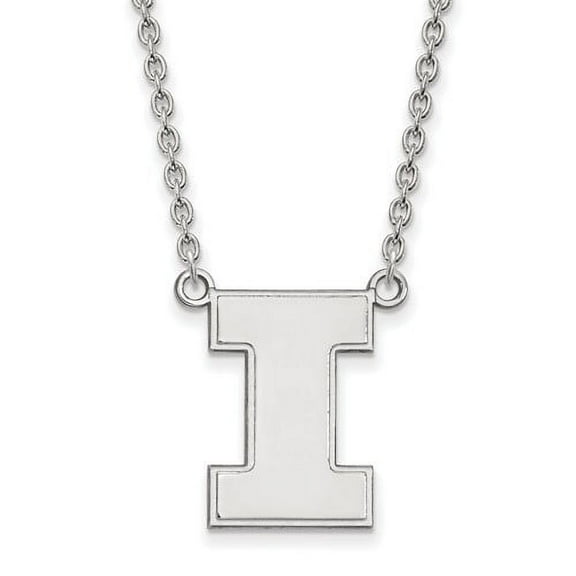 14k White Gold LogoArt University of Illinois Letter I Large Pendant 18 inch Necklace Q4W016UIL-18