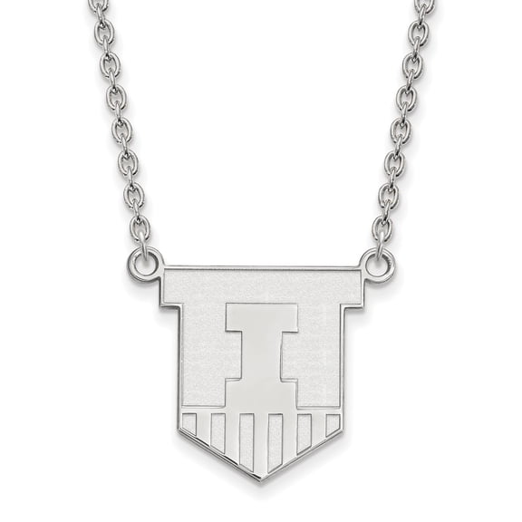14K White Gold Cable Necklace Chain LogoArt University of Illinois Victory Badge Large Pendant 18 inch 17 mm