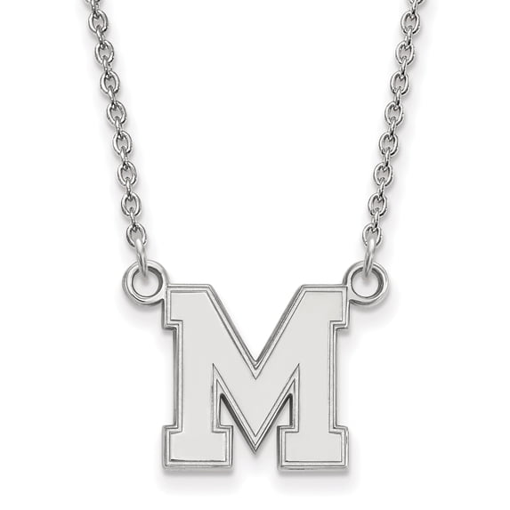 14k White Gold LogoArt University of Memphis Letter M Small Pendant 18 inch Necklace Q4W038UMP-18