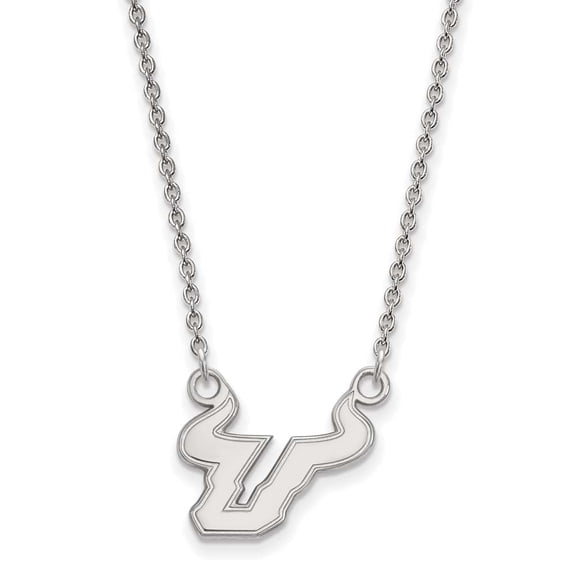 14k White Gold LogoArt University of South Florida Bull Small Pendant 18 inch Necklace Q4W009USFL-18