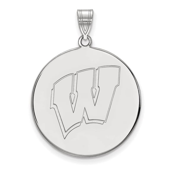 14k White Gold LogoArt University of Wisconsin Letter W Extra Large Disc Pendant Q4W085UWI