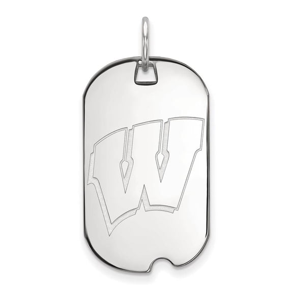 14k White Gold LogoArt University of Wisconsin Letter W Small Dog Tag Pendant Q4W027UWI