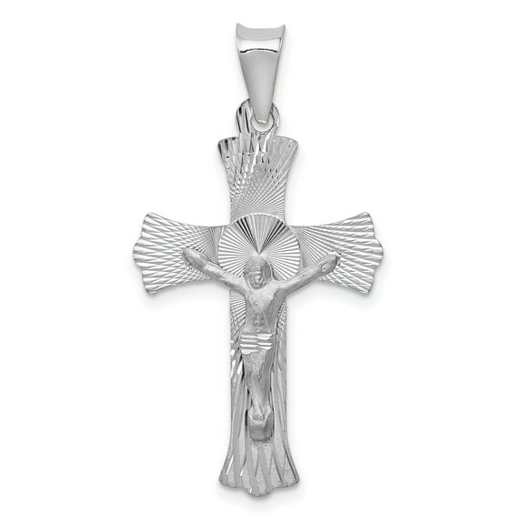 14k White Gold Lord Jesus Christ Crucifix Holy Cross Religious Pendant Charm Necklace Budded Fine Jewelry For Women Gifts For Her