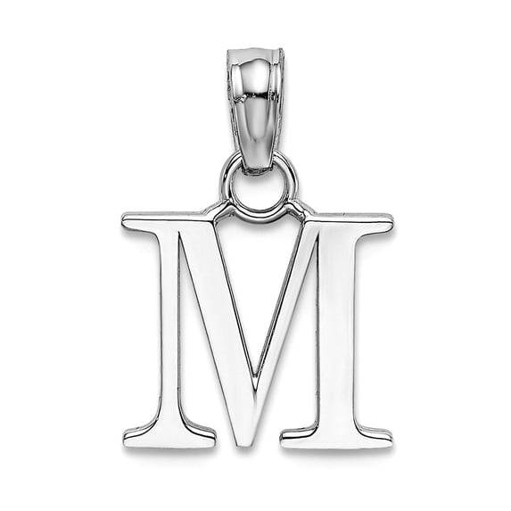14k White Gold M Block Letter Name Personalized Monogram Initial High Polish Charm Pendant Necklace for Women