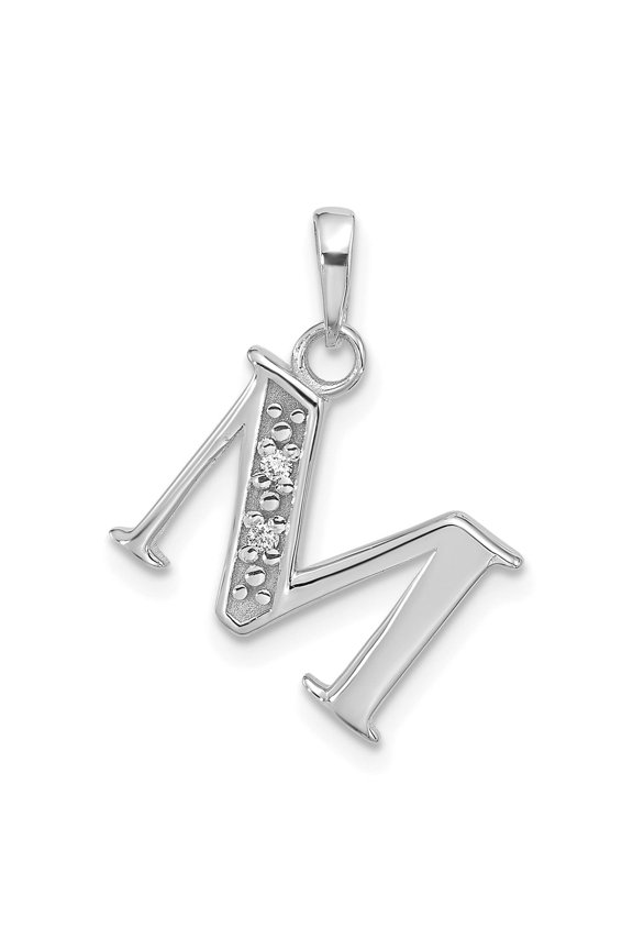 14k White Gold M Initial Pendant for Women, Polished Diamond Accented Letter Charm, Monogram Necklace, Minimalist Fashion Jewelry for Everyday Wear