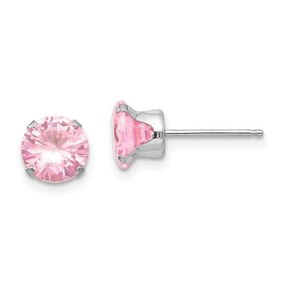 Madi K 14k White Gold 6.5mm Pink CZ Post Earrings