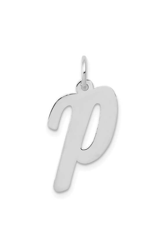 14K White Gold Large Size Fancy Script Design Letter P Initial Pendant