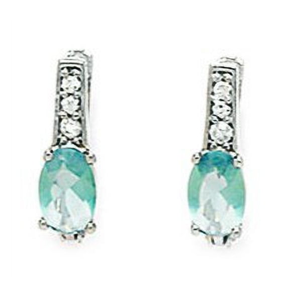 14k White Gold March Lt-Blue 3x5mm Oval CZ Leverback Earrings - Measures 12x3mm
