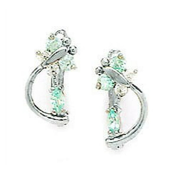 14k White Gold March Lt-Blue Cubic Zirconia Bee Leverback Earrings - Measures 10x5mm