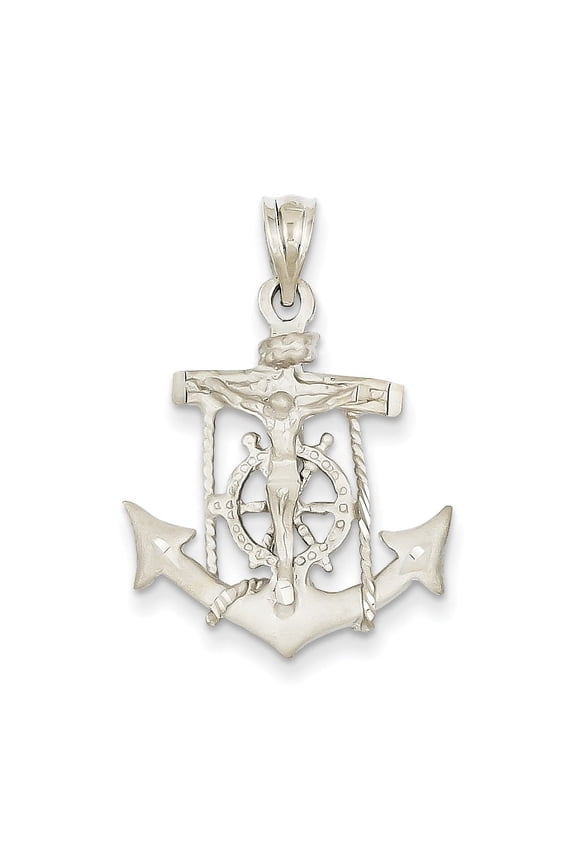 14k White Gold Mariners Cross Crucifix Pendant Charm
