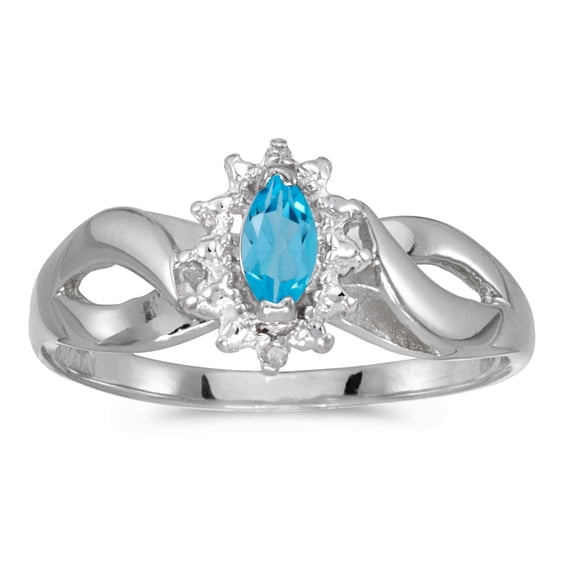 14k White Gold Marquise Blue Topaz And Diamond Ring