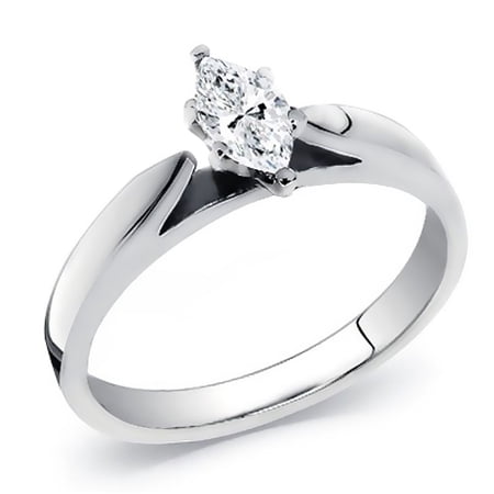 14k White Gold Marquise Cut Diamond Solitaire Ring 0.40 cttw. (G-H Color, SI Clarity) Size 9