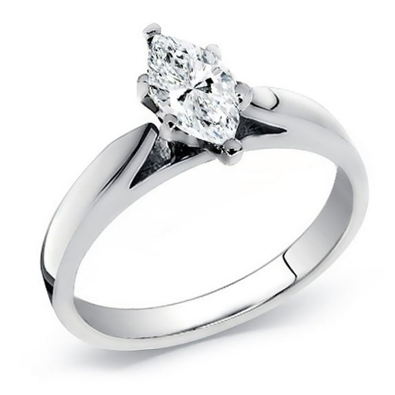 14k White Gold Marquise Cut Diamond Solitaire Ring 0.90 cttw. (G-H Color, SI Clarity) Size 6.5