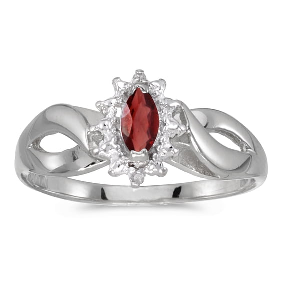 14k White Gold Marquise Garnet And Diamond Ring