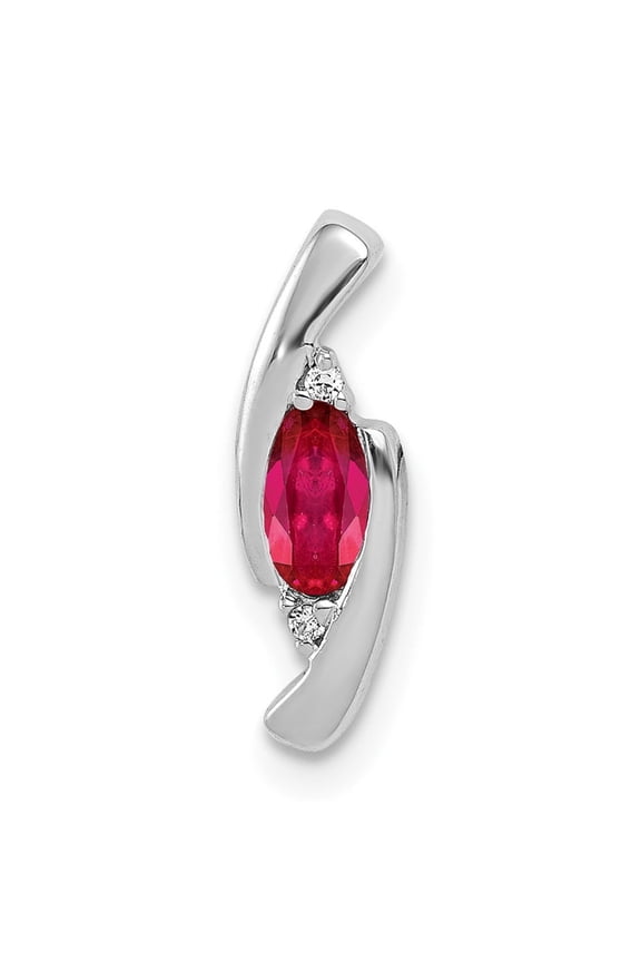 14k White Gold Oval Ruby and Diamond Accent Pendant Charm, Polished Fine Jewelry for Women