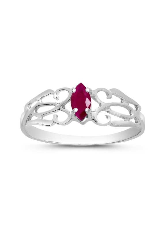 14k White Gold Marquise Ruby filigree Ring