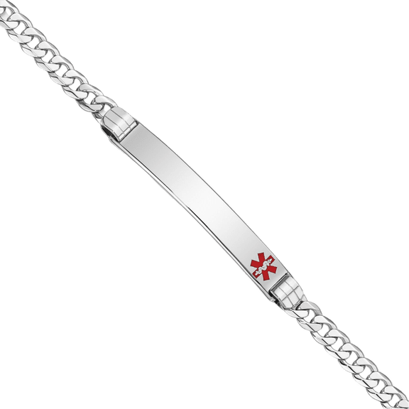 14K Solid White Gold Medical Alert Curb Link Name Bar Identification ID Bracelet