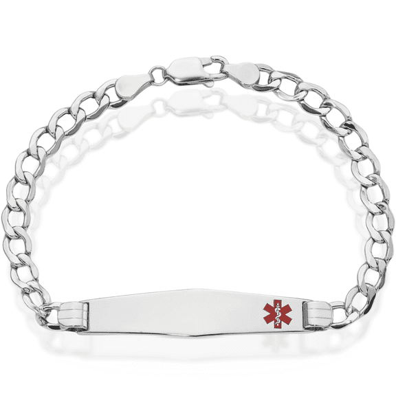 14K Solid White Gold Medical Alert Cuban Name Bar Identification ID Bracelet