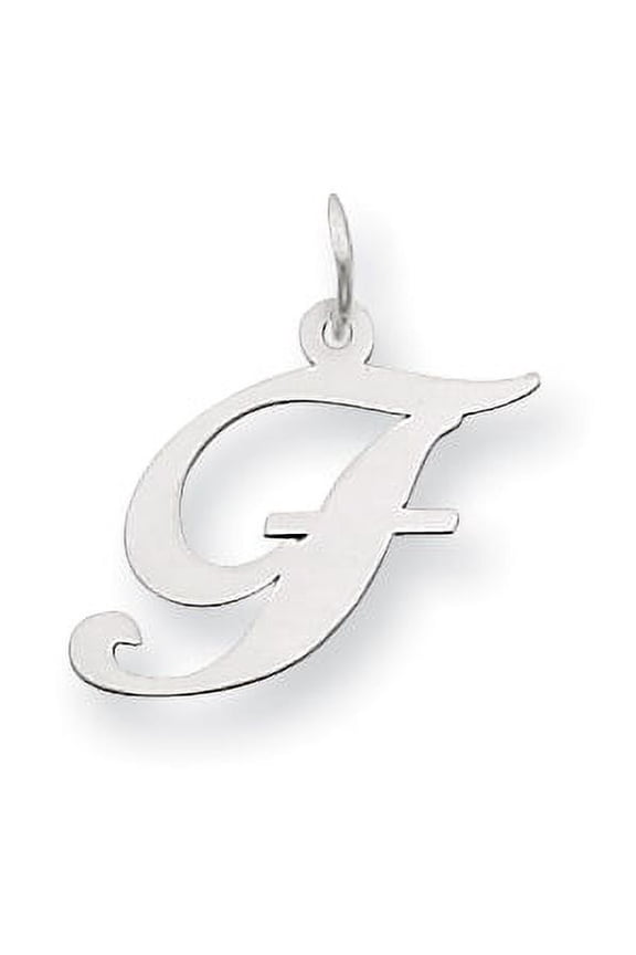 14k White Gold Medium Fancy Script Initial F Char Charm Pendant