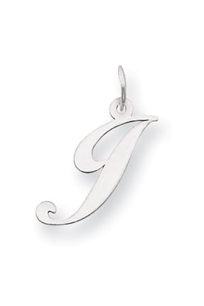 14k White Gold Medium Fancy Script Initial J Char Charm Pendant