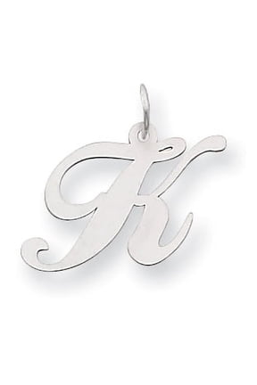 14k White Gold Medium Fancy Script Initial K Char Charm Pendant